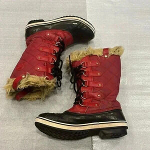 [8.5]Sorel Tofino Joan of Arc Waterproof Insulated Boot Red Faux  Fur Trim